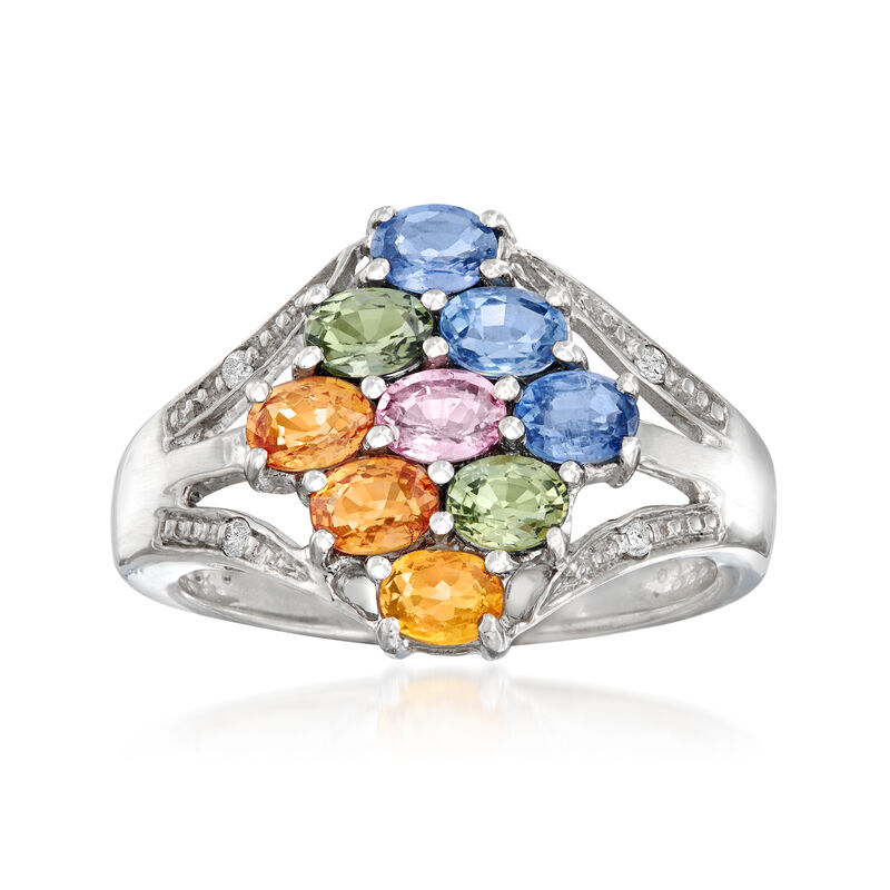 1.40 ct. t.w. Multicolored Sapphire Ring with White Topaz Accents in Sterling Silver image number 0