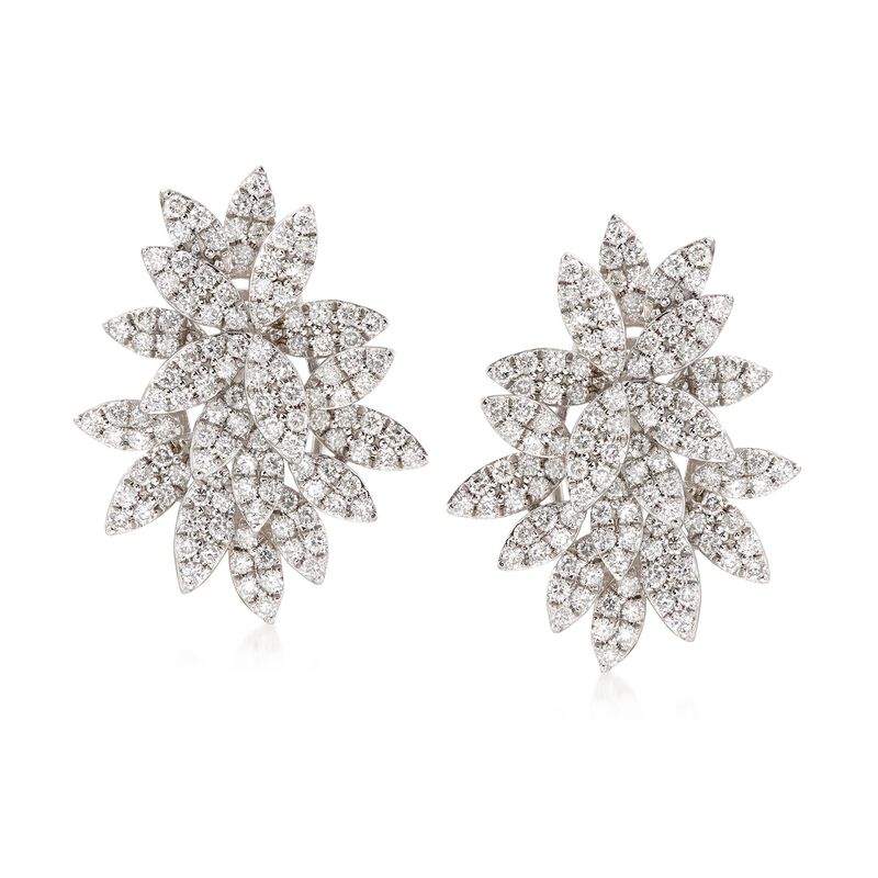 1.85 ct. t.w. Diamond Floral Earrings in 18kt White Gold image number 0