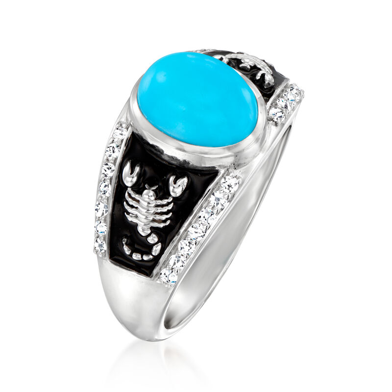 Turquoise and .30 ct. t.w. White Topaz Scorpion Ring with Black Enamel in Sterling Silver image number 2