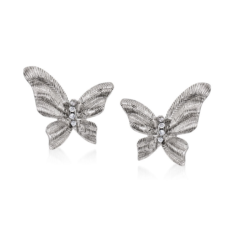 C. 1990 Vintage Piero Milano 18kt White Gold Butterfly Earrings with Diamond Accents image number 0