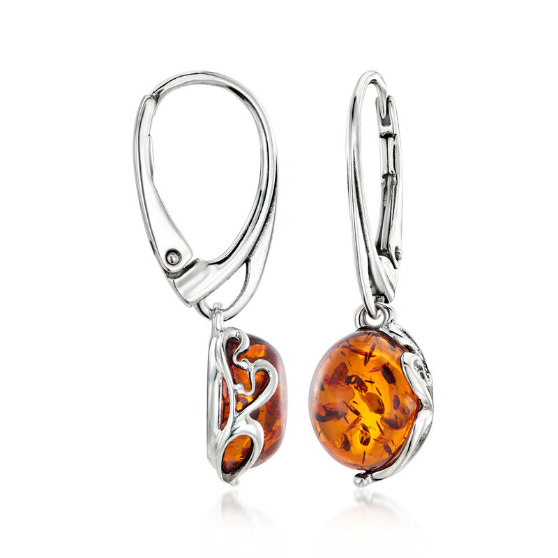 Amber Drop Earrings in Sterling Silver  image number 2