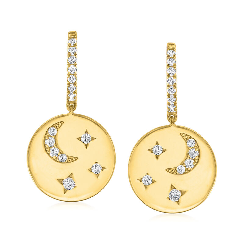 .50 ct. t.w. CZ Star and Moon Drop Earrings in 18kt Gold Over Sterling  image number 0