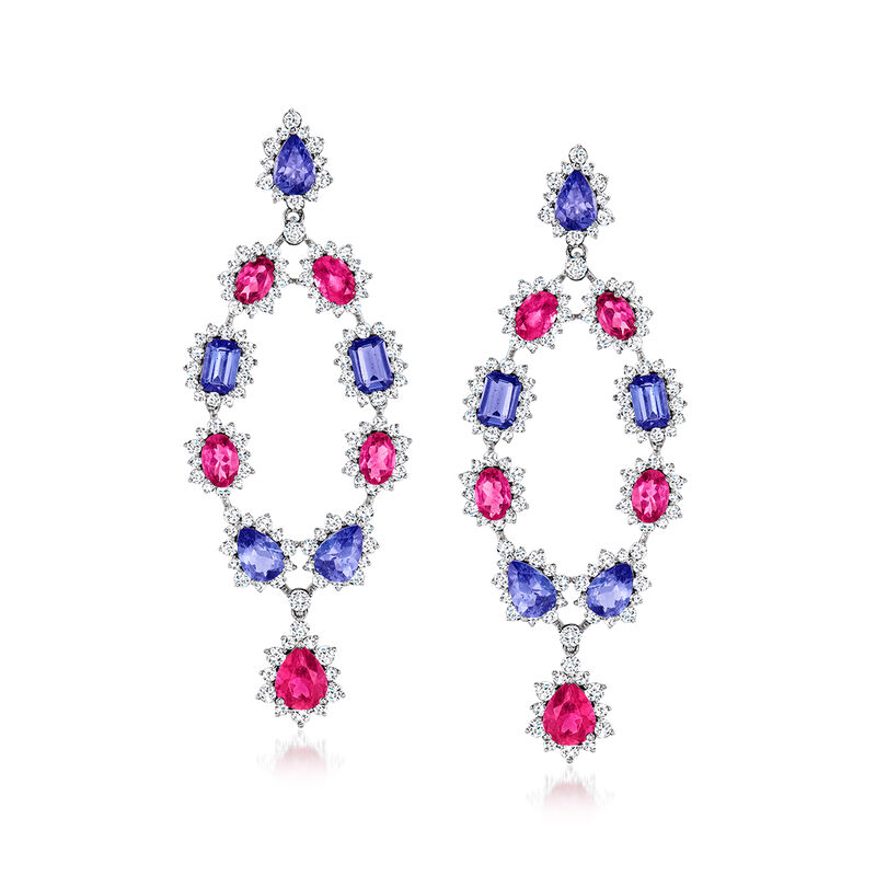 11.10 ct. t.w. Multi-Gemstone and 5.00 ct. t.w. Diamond Drop Earrings in 18kt White Gold image number 0