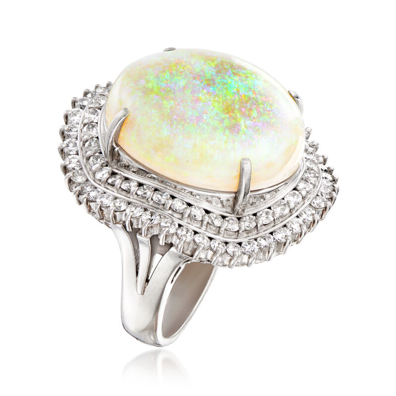 C. 1985 Vintage Opal and 2.00 ct. t.w. Diamond Ring in Platinum. Size 7.25 image number 2
