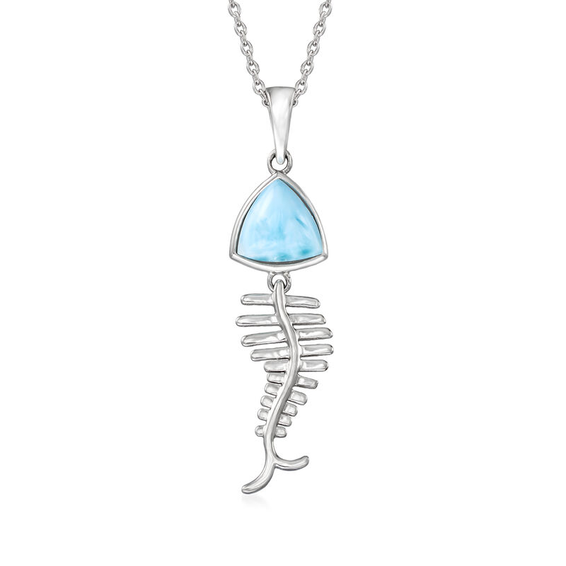Larimar Fish Bone Pendant Necklace in Sterling Silver image number 0