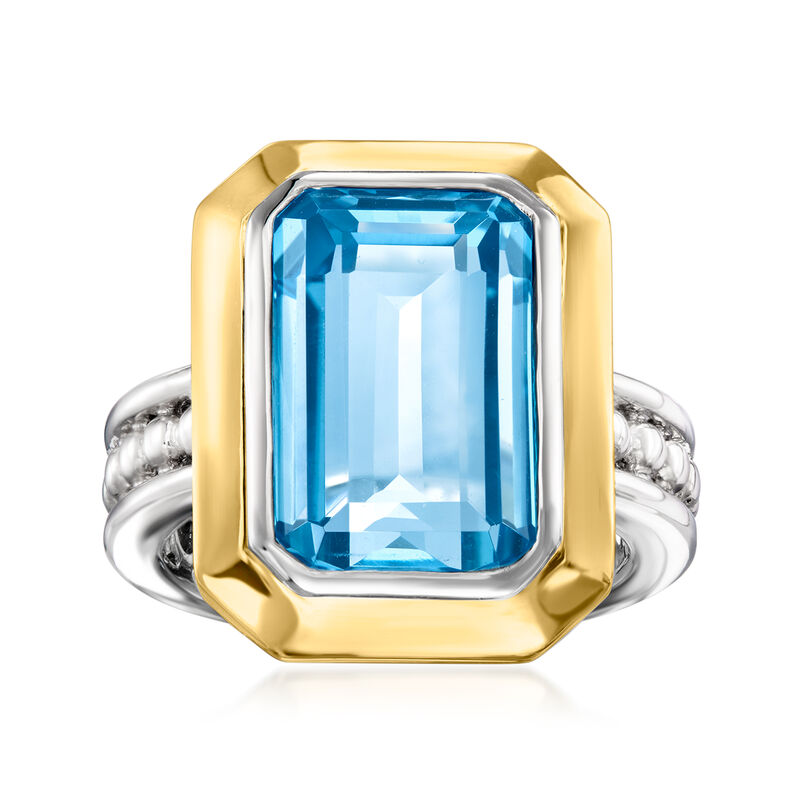 Gabriel Designs 9.75 Carat Swiss Blue Topaz Ring in Sterling Silver and 14kt Yellow Gold image number 0