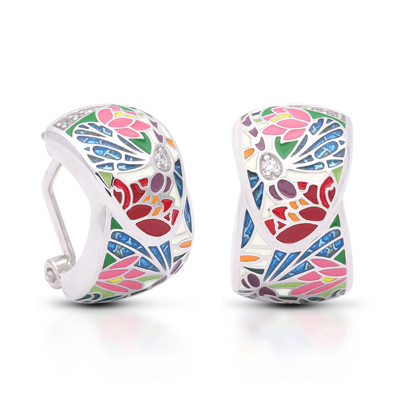 Belle Etoile &quot;Dragonfly&quot; Ivory and Blue Enamel Earrings with CZ Accents in Sterling Silver image number 2
