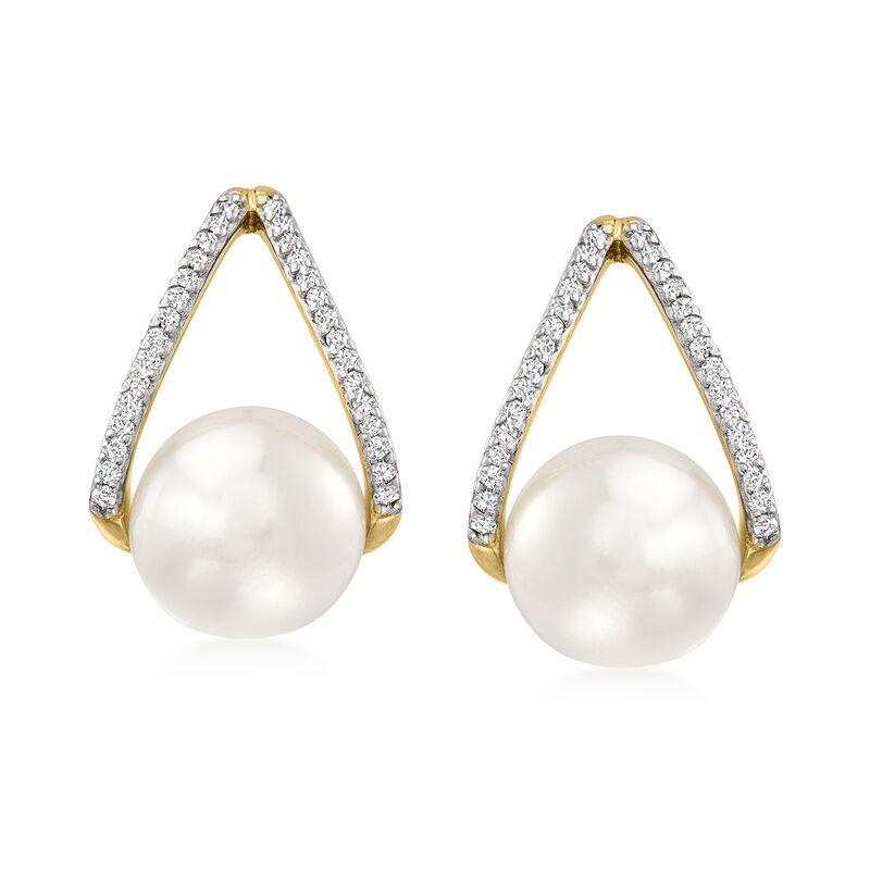 8-8.5mm Cultured Pearl and .12 ct. t.w. Diamond Drop Earrings in 14kt Yellow Gold image number 0