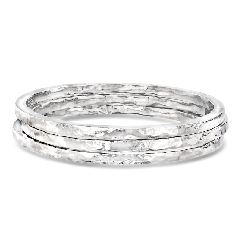 Italian Sterling Silver Jewelry Set: Three Hammered Bangle Bracelets image number 0