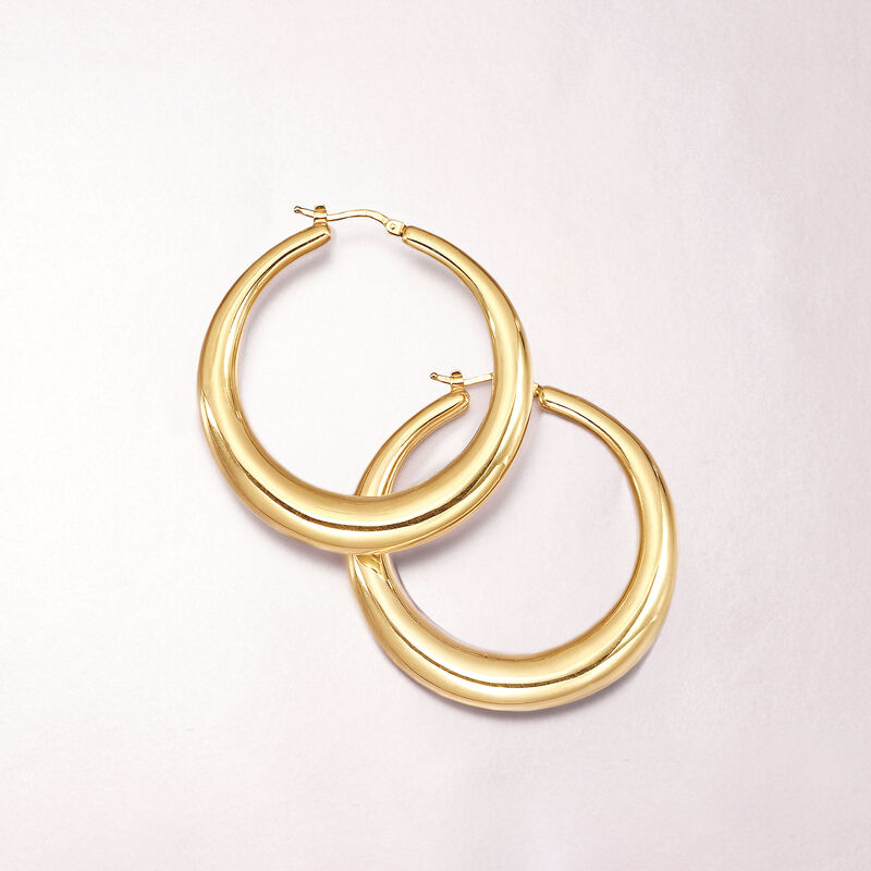 Italian 18kt Yellow Gold Large Graduated Hoop Earrings. 2&quot; image number 3