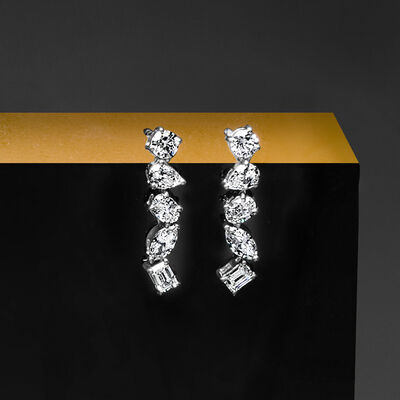 1.00 ct. t.w. Multi-Shaped Lab-Grown Diamond Linear Drop Earrings in 14kt White Gold