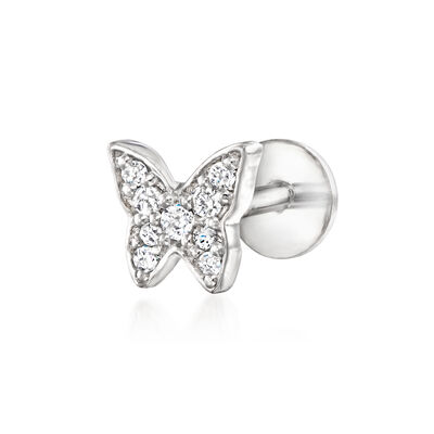Diamond Butterfly Single Flat-Back Stud Earring in Sterling Silver