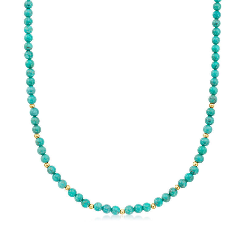 4-4.5mm Turquoise Bead Necklace with 14kt Yellow Gold image number 0