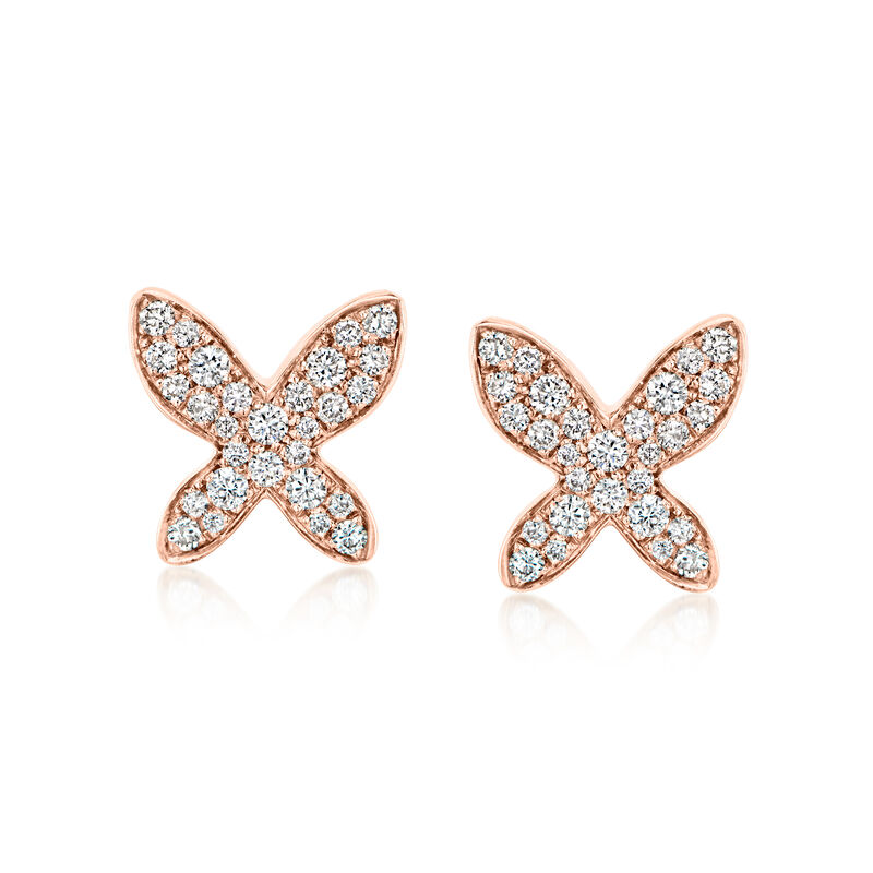 C. 1990 Vintage Mimi Milano .60 ct. t.w. Diamond Butterfly Earrings in 18kt Rose Gold image number 0