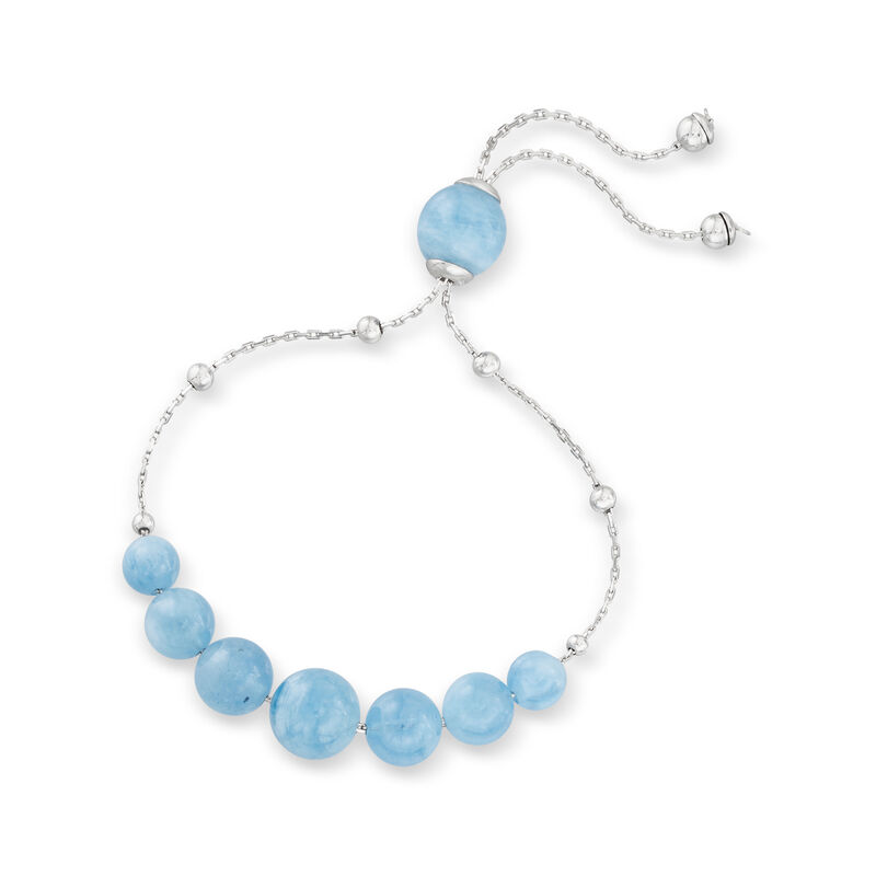 28.45 ct. t.w. Aquamarine Bead Graduated Bolo Bracelet in Sterling Silver image number 2