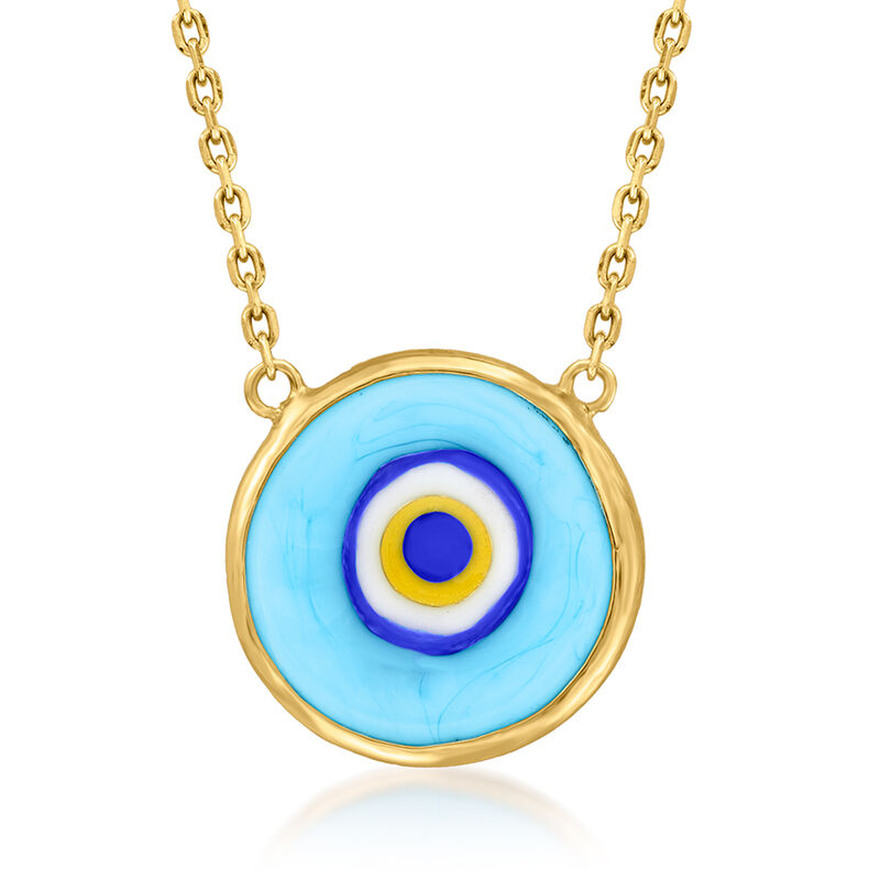 Multicolored Glass Evil Eye Necklace in 18kt Gold Over Sterling. 18&quot; image number 1