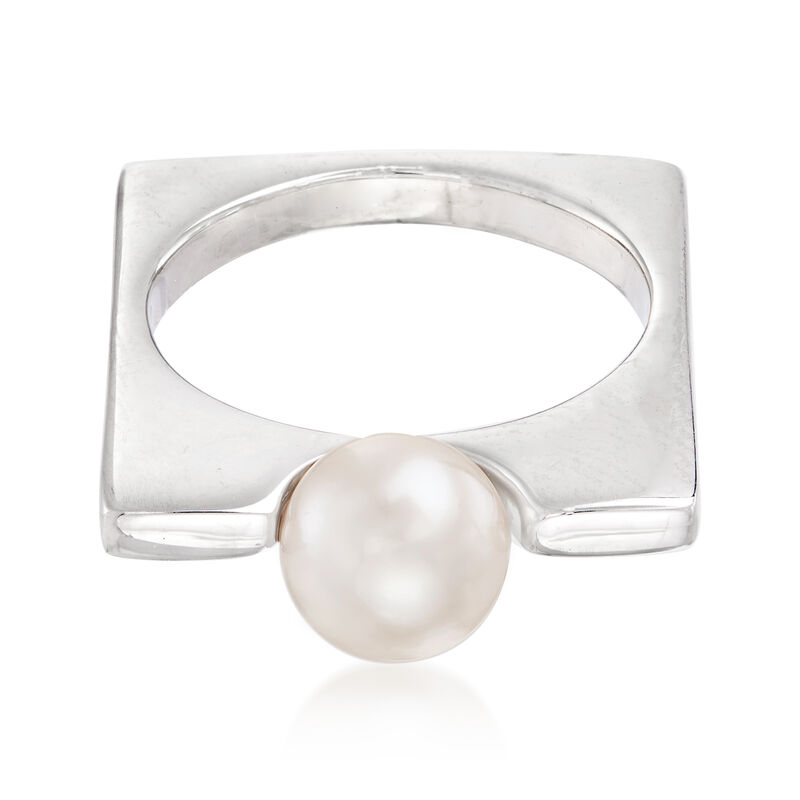 Italian 8mm Cultured Pearl Square Ring in Sterling Silver image number 3