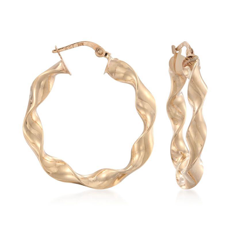 14kt Yellow Gold Wavy Hoop Earrings image number 0