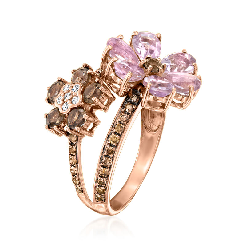 C. 2000 Vintage Le Vian 2.00 ct. t.w. Amethyst, .60 ct. t.w. Smoky Quartz and .35 ct. t.w. Brown Diamond Flower Ring with White Diamonds in 14kt Rose Gold. Size 7 image number 2
