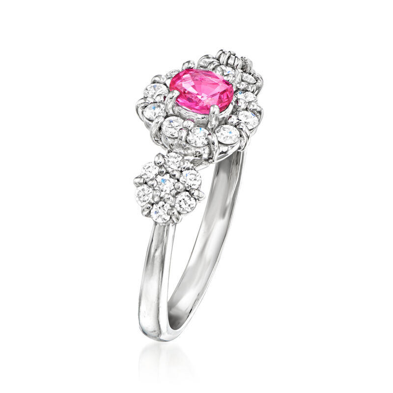 C. 2000 Vintage .30 Carat Pink Sapphire and .40 ct. t.w. Diamond Cluster Ring in Platinum. Size 5 image number 2