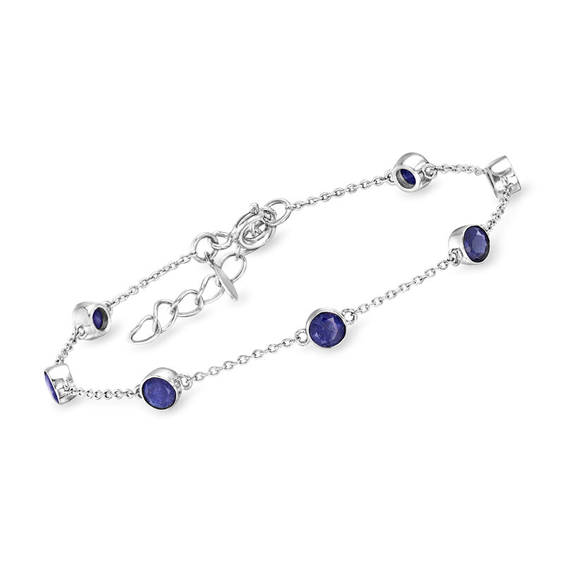 2.50 ct. t.w. Sapphire Station Bracelet in Sterling Silver. 7&quot; image number 0