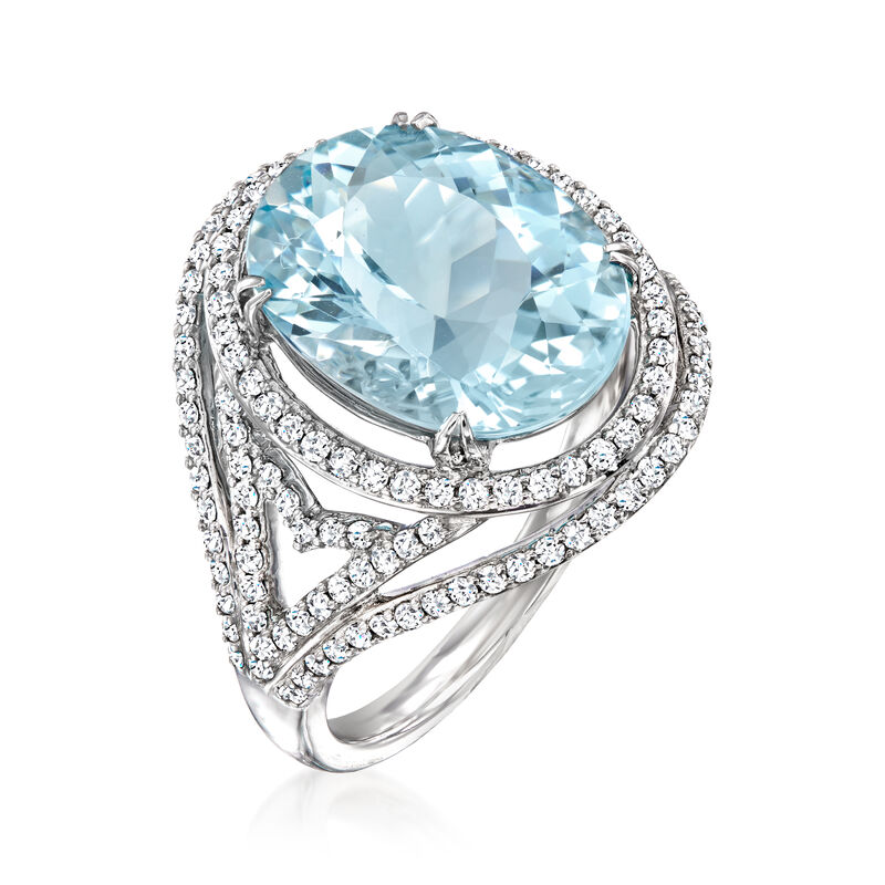 6.00 Carat Aquamarine Ring with .72 ct. t.w. Diamonds in 14kt White Gold. Size 6.5 image number 2