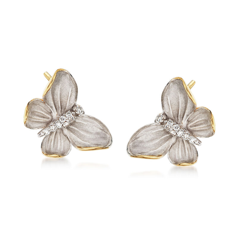 Simon G. .10 ct. t.w. Diamond Butterfly Earrings in 18kt Two-Tone Gold image number 0