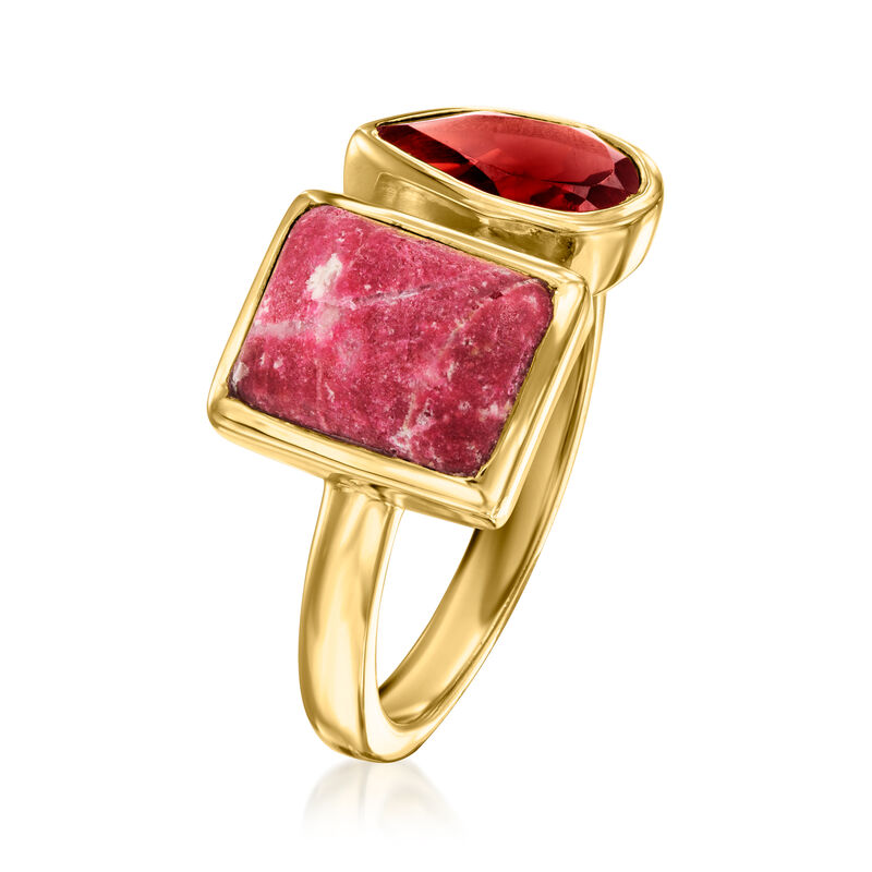 2.40 Carat Red Zoisite and 1.40 Carat Garnet Toi et Moi Ring in 18kt Gold Over Sterling image number 2