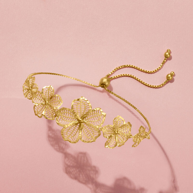 18kt Gold Over Sterling Openwork Flower Bolo Bracelet  image number 4