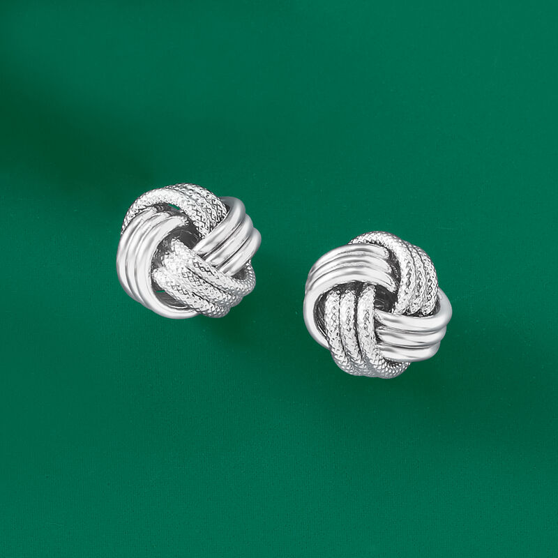 Italian 14kt White Gold Love Knot Earrings image number 2