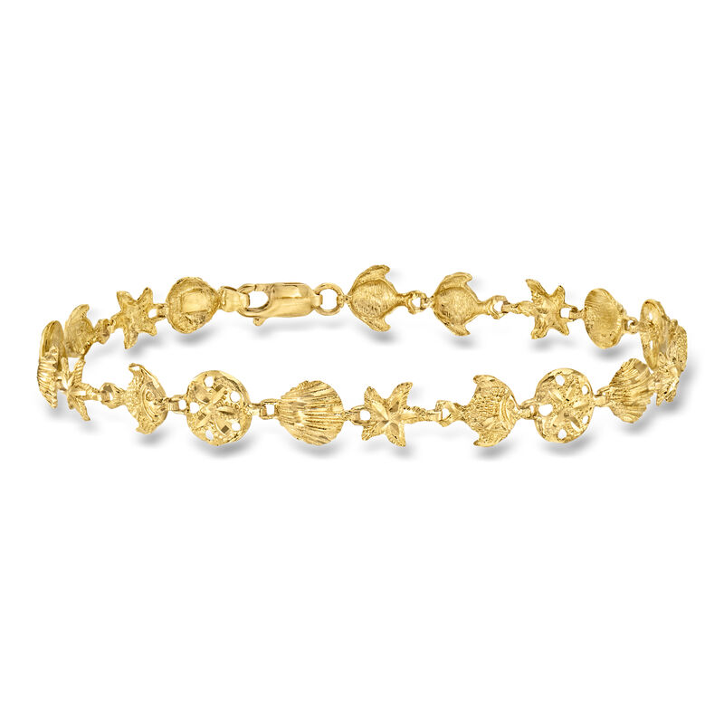 C. 2000 Vintage 14kt Yellow Gold Sea Life Bracelet. 9" image number 0