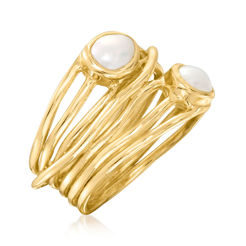 7x5mm Cultured Pearl Highway Ring in 18kt Gold Over Sterling image number 2