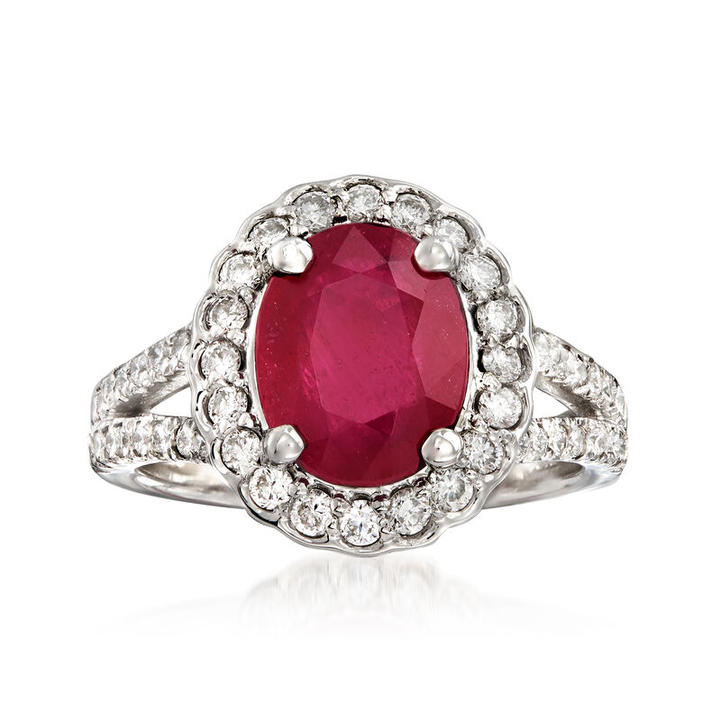 2.40 Carat Ruby and .85 ct. t.w. Diamond Ring in 14kt White Gold. Size 6.5 image number 0