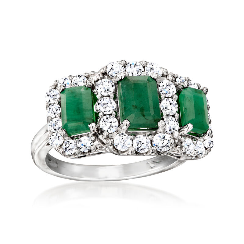 3.00 ct. t.w. Emerald Ring with 1.00 ct. t.w. Lab-Grown Diamonds in Sterling Silver image number 3