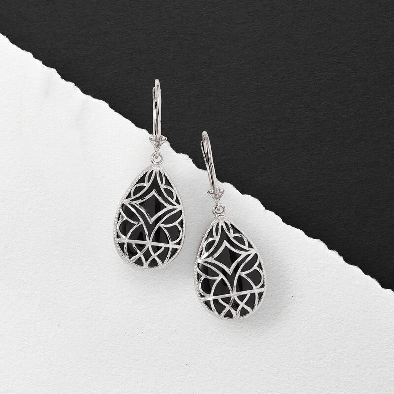Black Onyx Drop Earrings in Sterling Silver image number 2