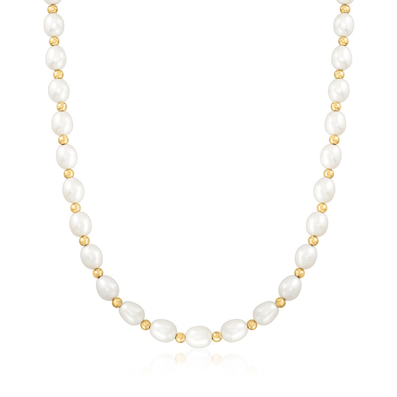 8-9mm Cultured Oval Pearl Necklace with 14kt Yellow Gold image number 0