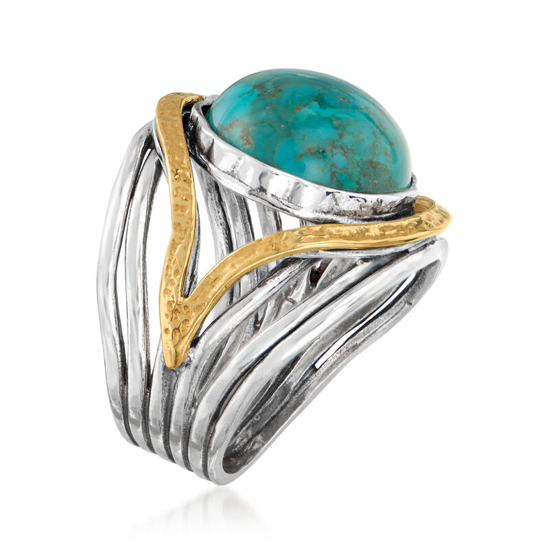 Turquoise Openwork Ring in Sterling Silver and 14kt Yellow Gold image number 2