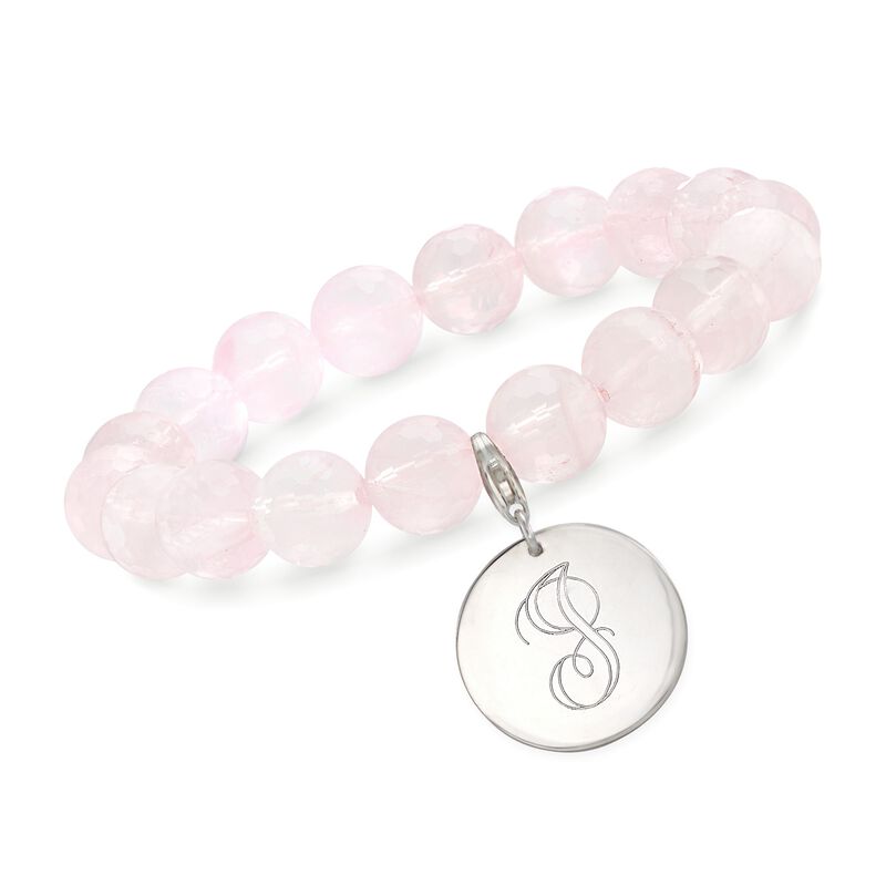 130.00 ct. t.w. Rose Quartz Bead Bracelet with Sterling Silver Personalized Removable Disc image number 0