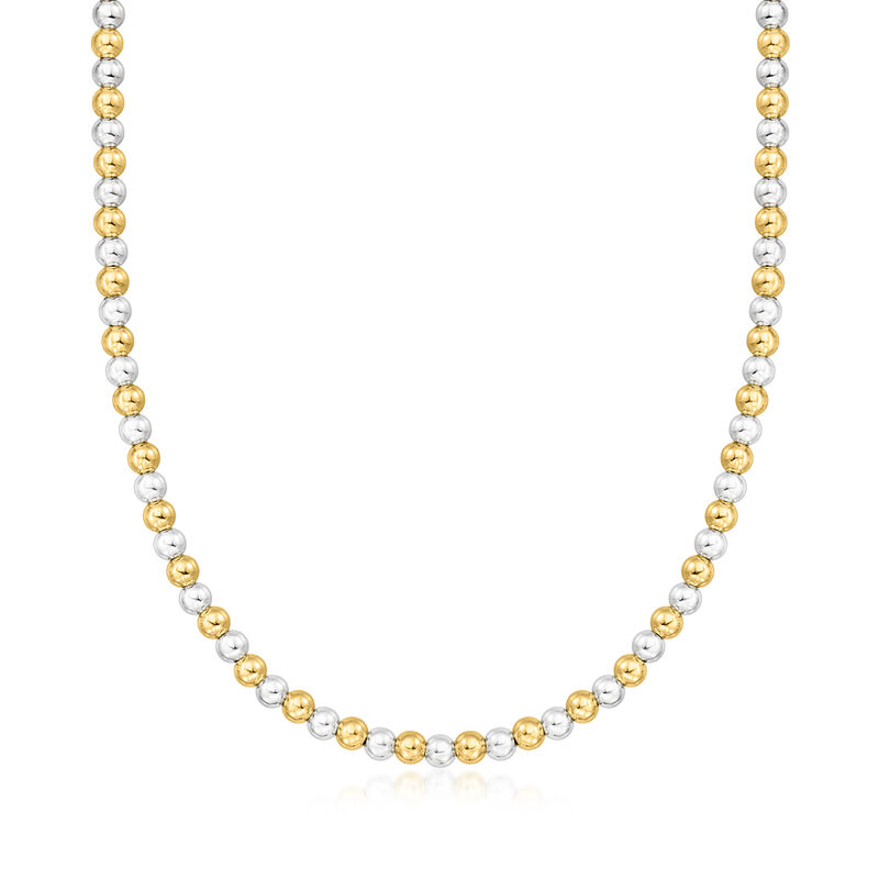 Italian 5mm Sterling Silver and 18kt Gold Vermeil Bead Necklace image number 0