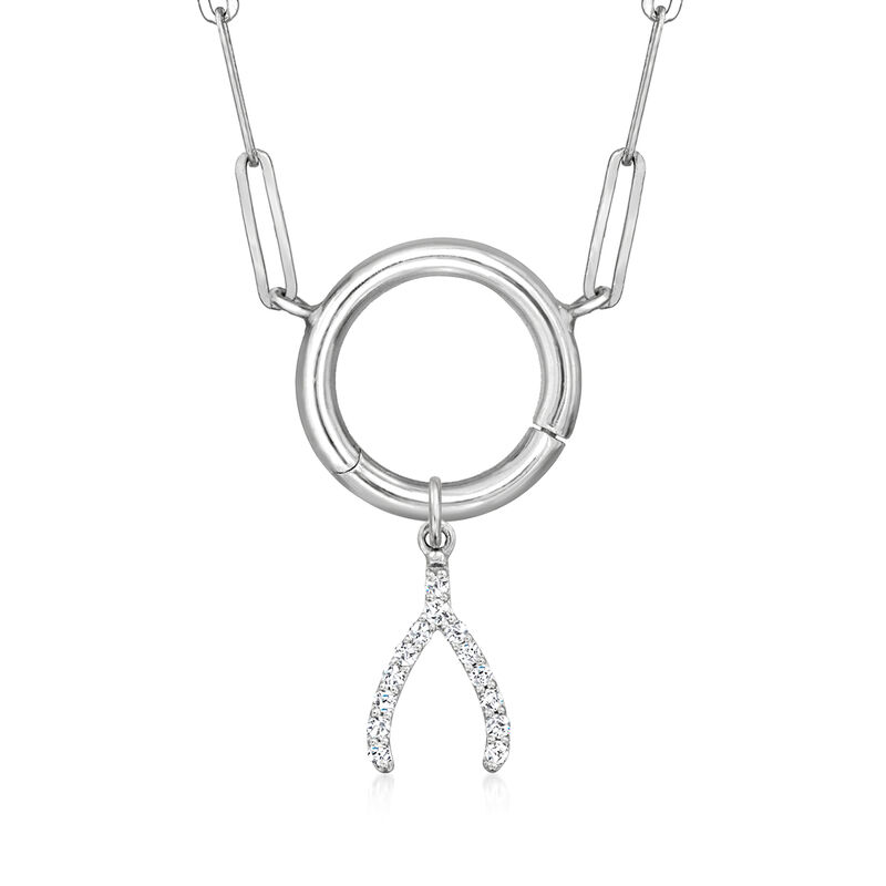 Diamond Wishbone Charm in Sterling Silver  image number 2