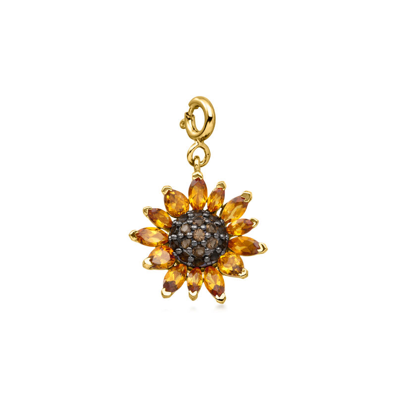 1.30 ct. t.w. Citrine and .30 ct. t.w. Smoky Quartz Sunflower Charm in 18kt Gold Over Sterling image number 1