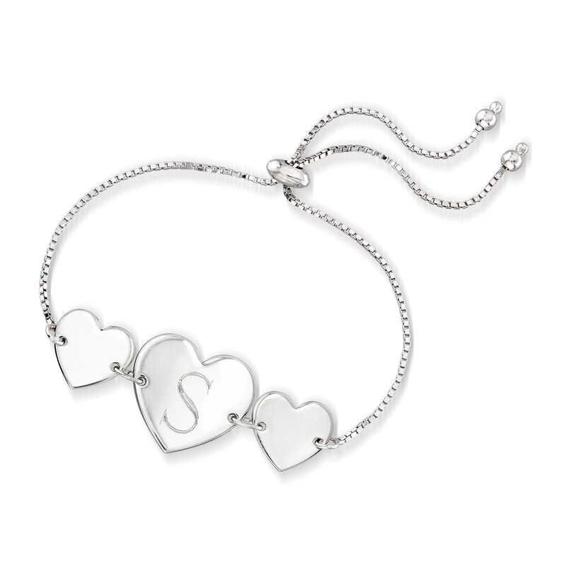 Sterling Silver Personalized Three-Heart Bolo Bracelet image number 2