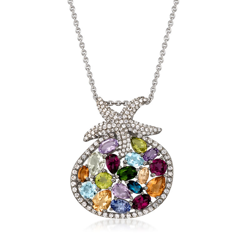 11.00 ct. t.w. Multi-Gemstone Starfish Pendant Necklace in Sterling Silver image number 0