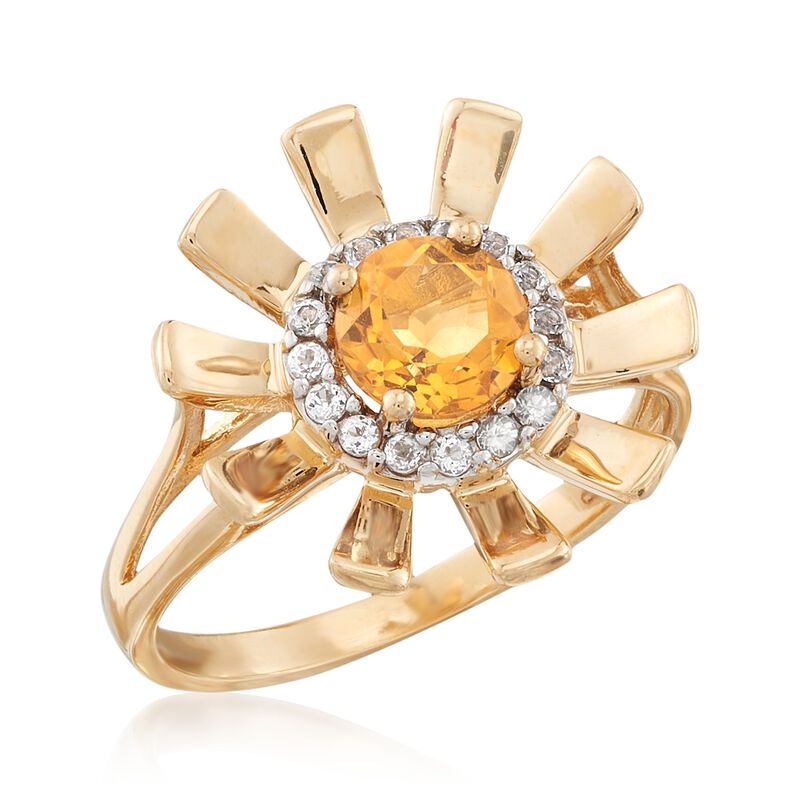 .70 Carat Citrine and .10 ct. t.w. White Topaz Sunflower Ring in 14kt Yellow Gold image number 3