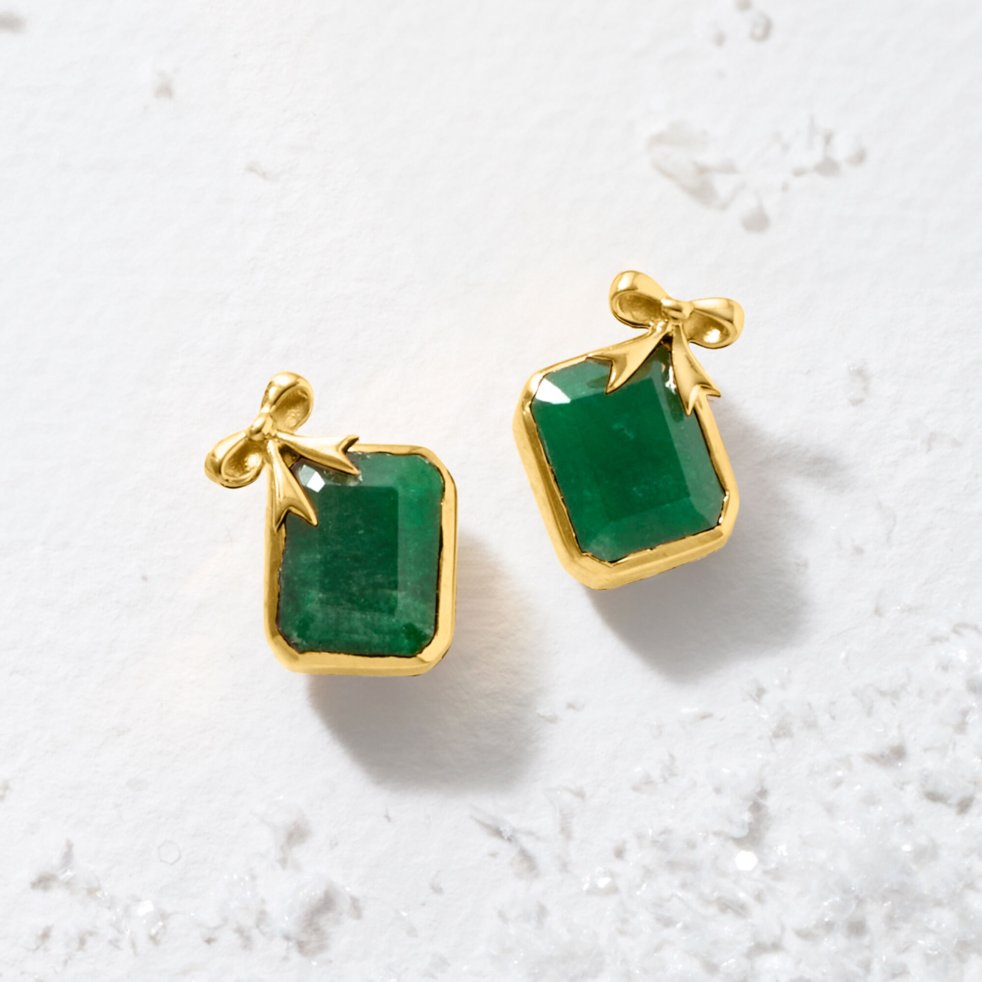 7.50 ct. t.w. Emerald Bow Earrings in 18kt Gold Over Sterling