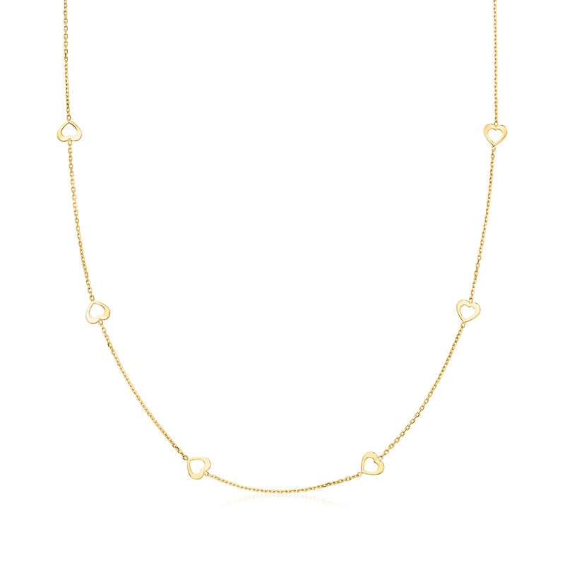 Italian 10kt Yellow Gold Heart Station Necklace image number 0