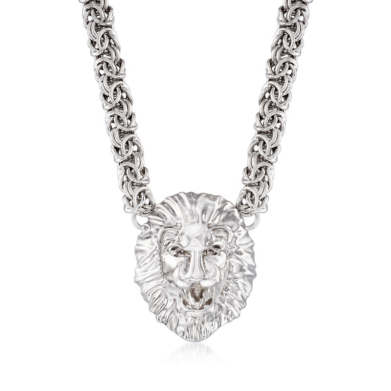 Italian Sterling Silver Byzantine Lion Head Necklace image number 0