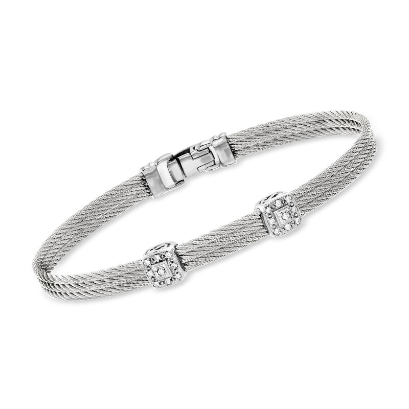 ALOR &quot;Classique&quot; Gray Cable Bracelet with Diamond Accents and 18kt White Gold. 7&quot; image number 0