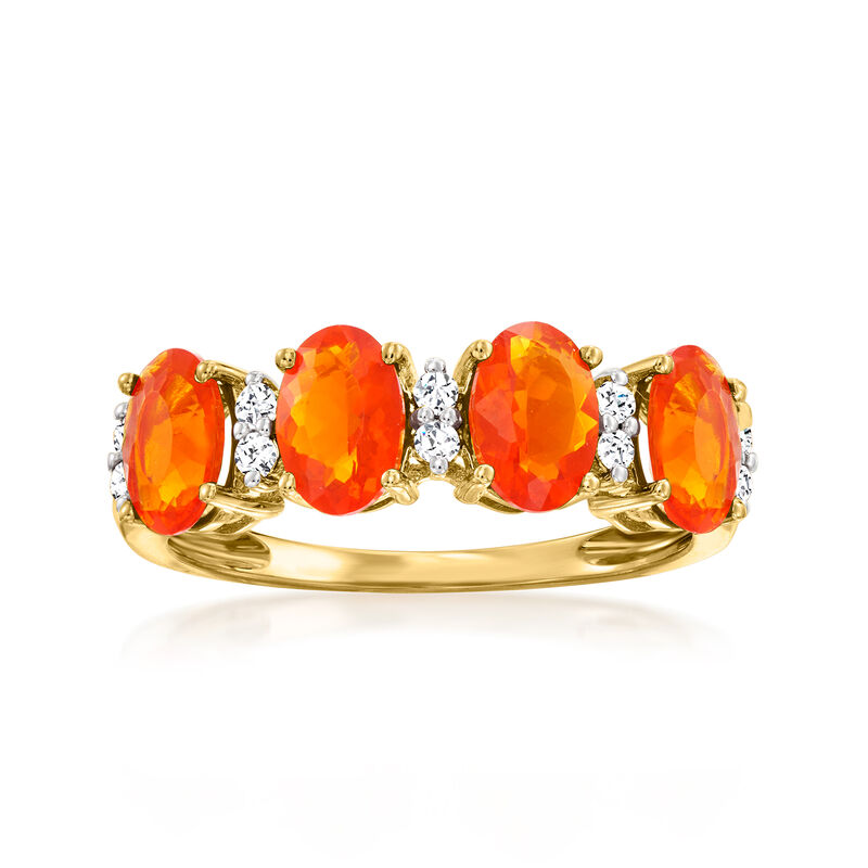 Fire Opal and .13 ct. t.w. Diamond Ring in 14kt Yellow Gold image number 0