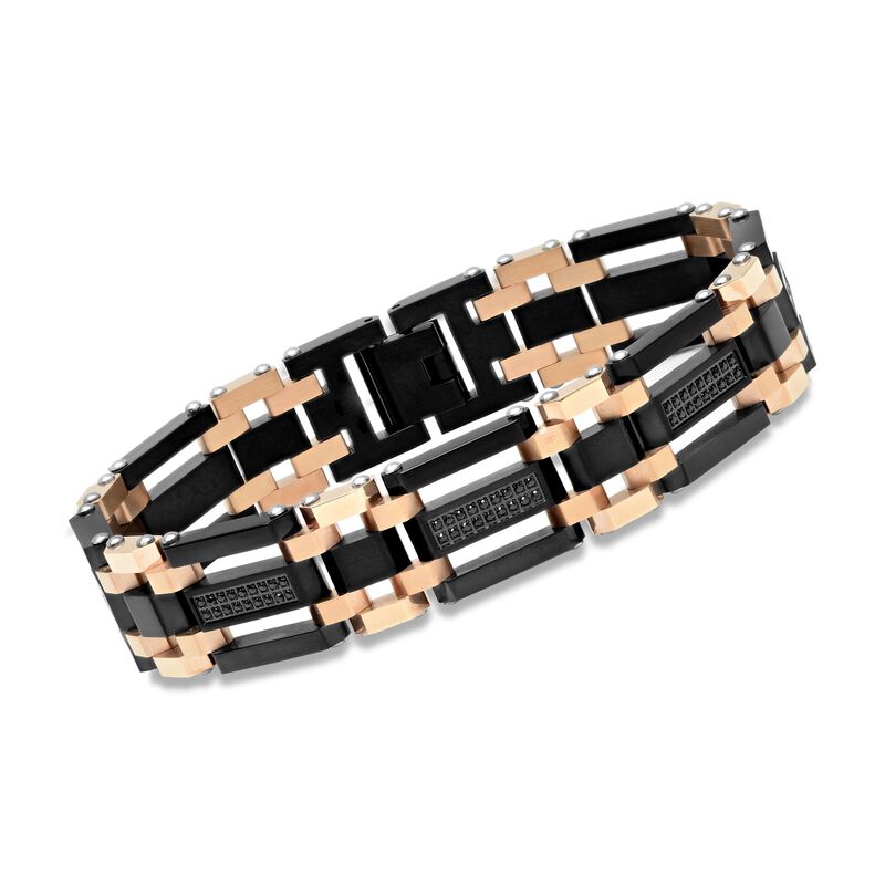 Men's Black and Rose Stainless Steel Link Bracelet with 1.10 ct. t.w. Black CZs. 8.5&quot; image number 0